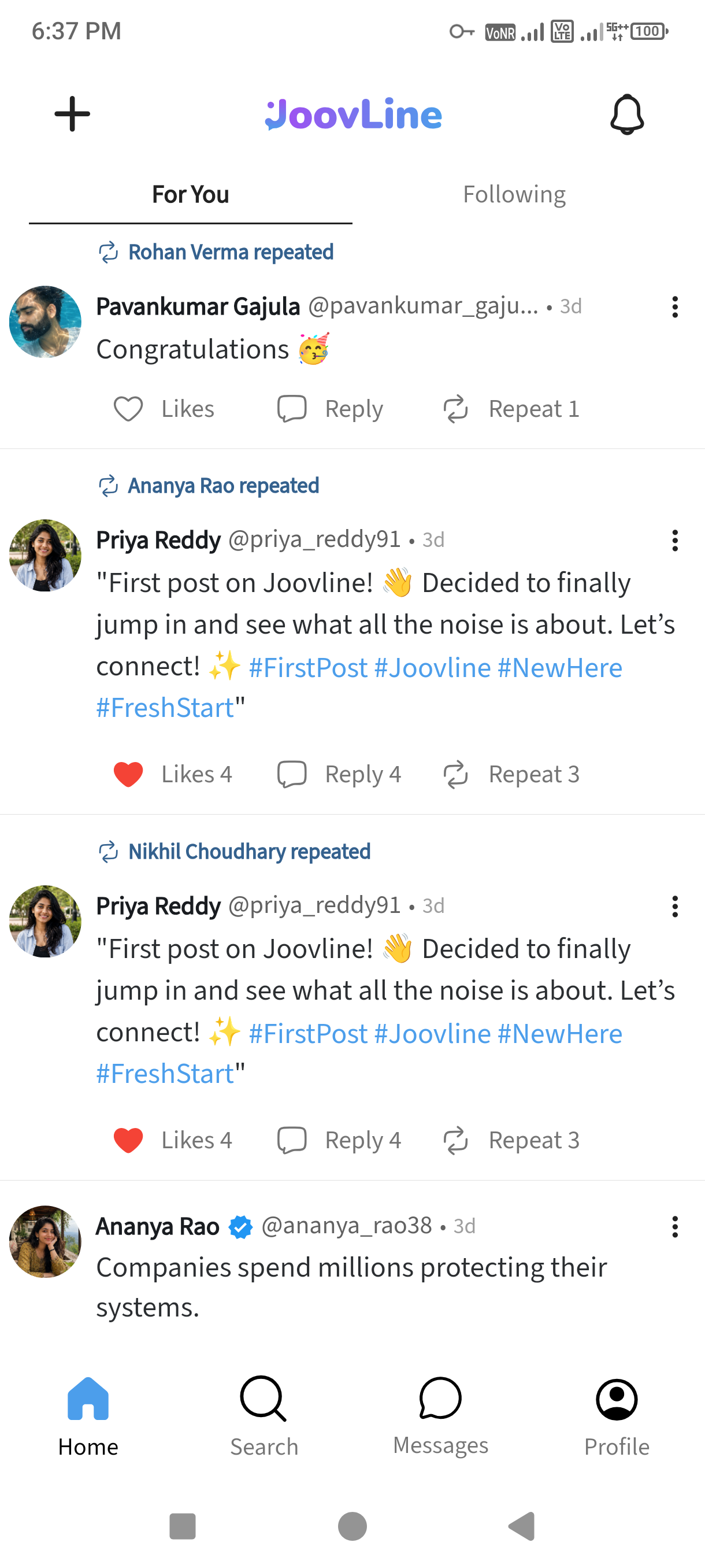 Joovline home feed