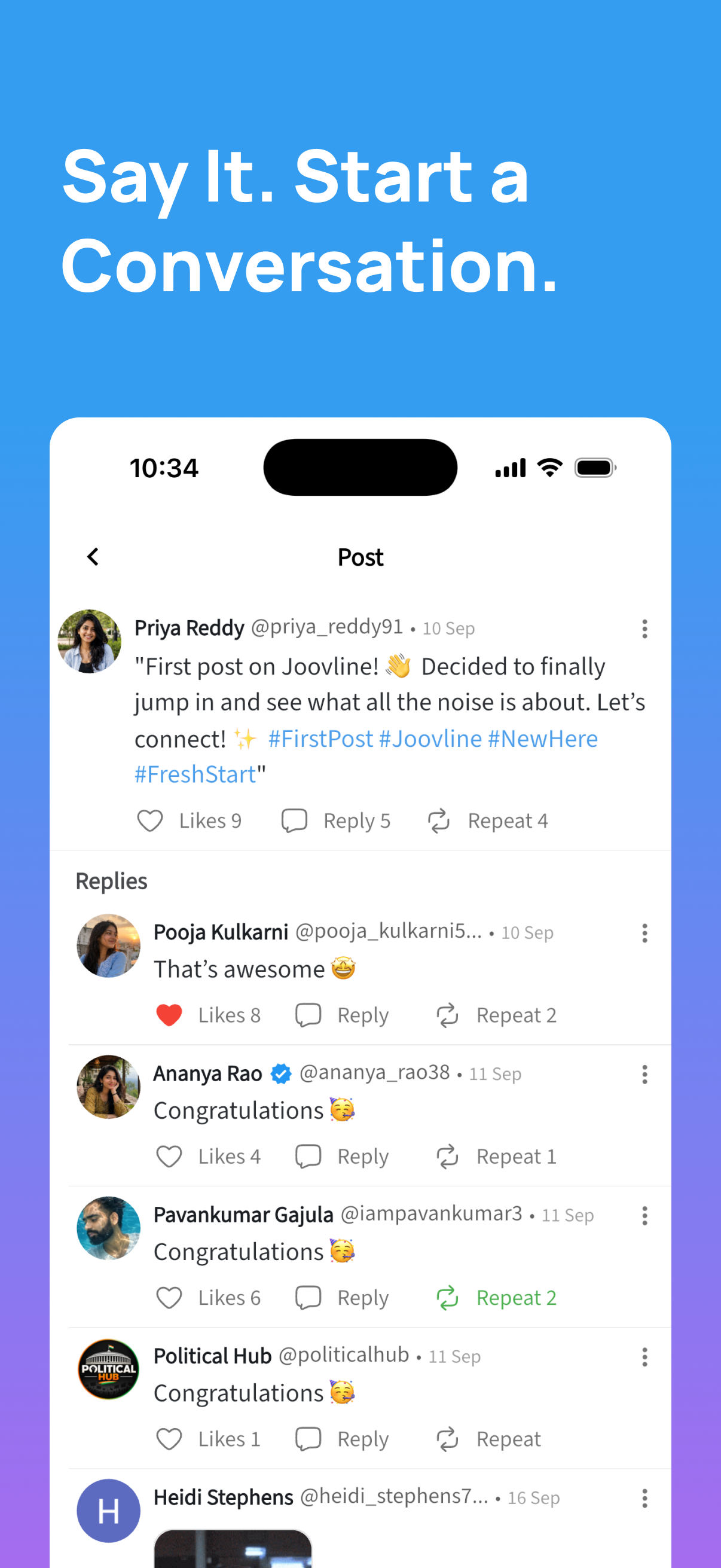 Joovline post and replies